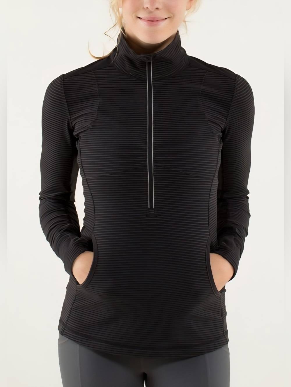 Lululemon Star Runner Pullover Black Striped Half Zip Thumbholes